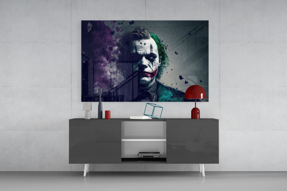 Joker panel catching lamp light to reveal its noir gravity