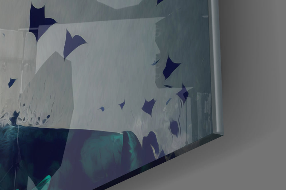 Joker artwork anchoring a wall with dark dramatic palette
