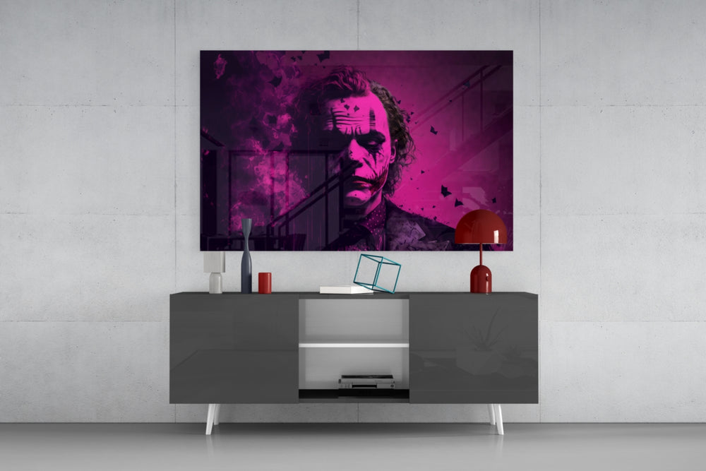 Joker panel catching lamp light to reveal its electric venom