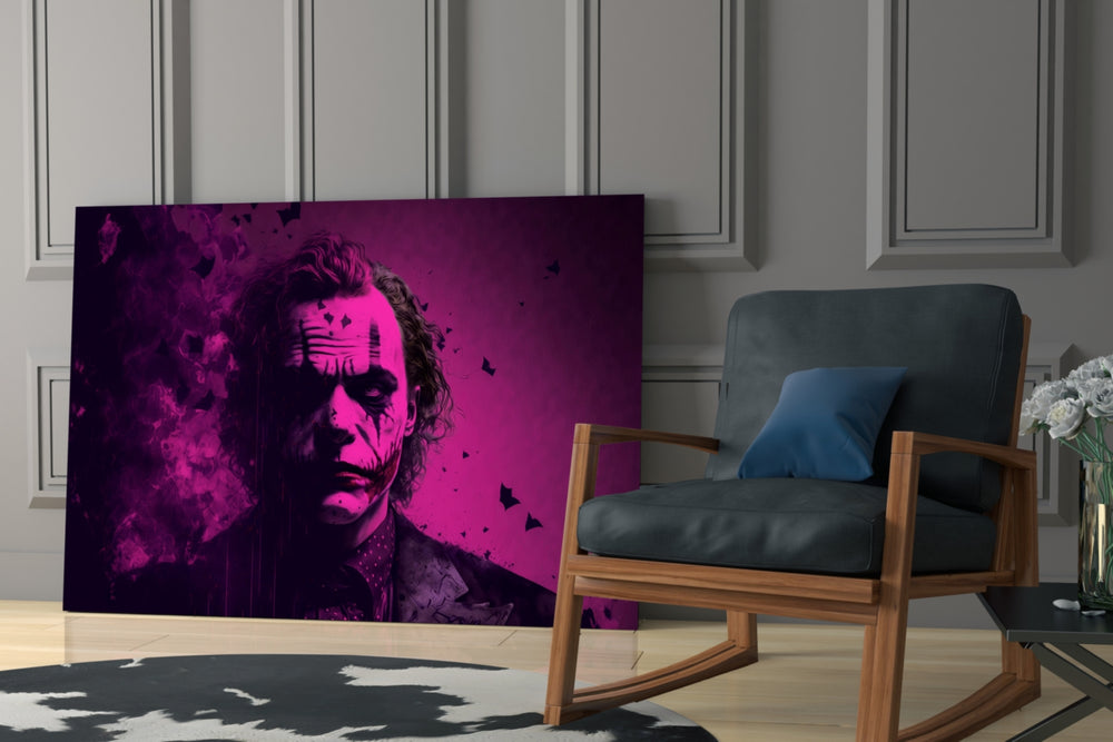 Joker glass print enhancing a hallway with cinematic mood