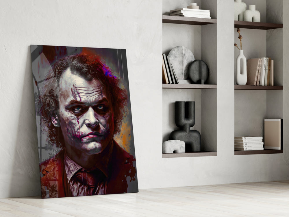 Joker glass print enhancing a hallway with cinematic mood