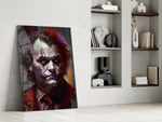 Joker glass print enhancing a hallway with cinematic mood