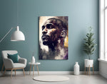 Kobe Bryant glass wall art styled above a console in a games room
