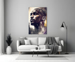Kobe Bryant close-up showing 3/4 gaze and gold-and-purple Lakers haze