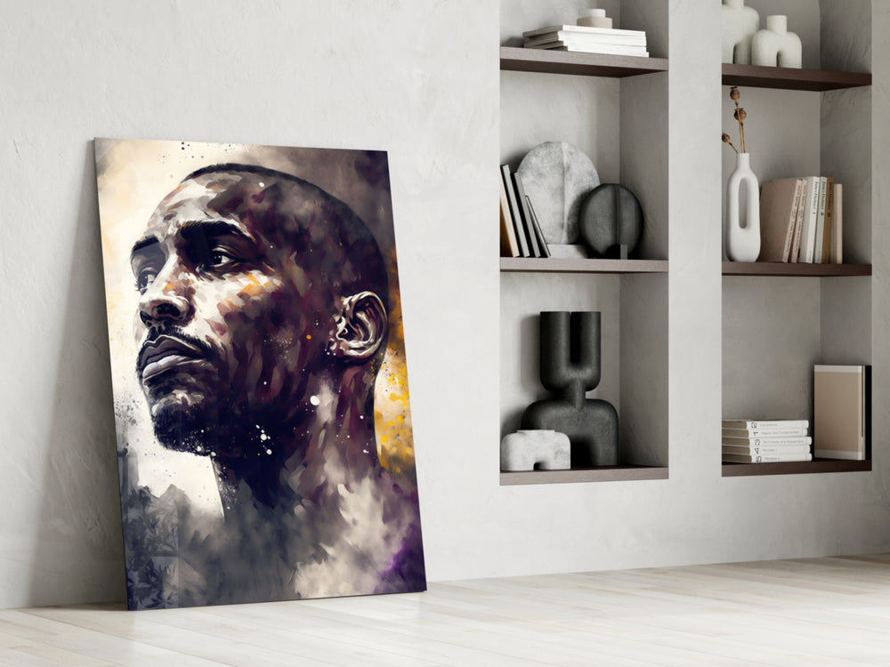 Kobe Bryant glass print enhancing a teen lounge with cinematic mood