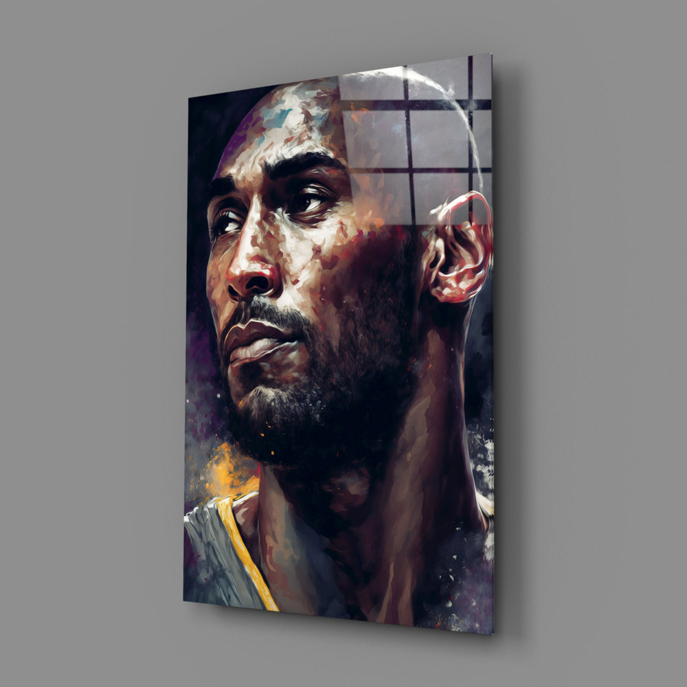 Heroic-portrait panel bringing solemn gravity to a contemporary home gym