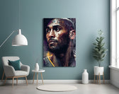 Kobe Bryant glass wall art styled above a console in a games room