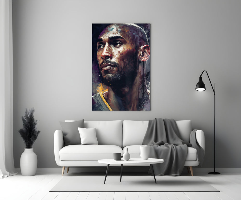Kobe Bryant close-up showing 3/4 turn with amber embers behind the shoulder