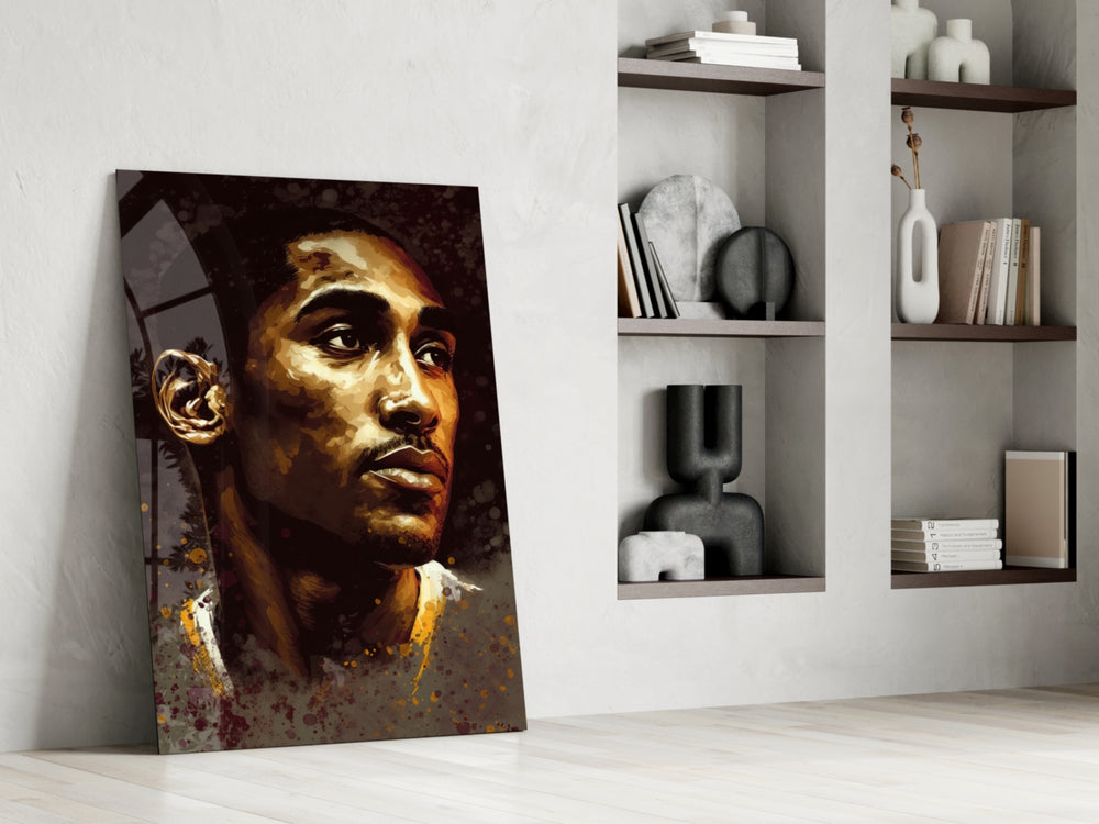 Kobe Bryant glass print enhancing a teen lounge with cinematic mood