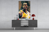 Kobe Bryant panel catching lamp light to reveal its team-pride gravity
