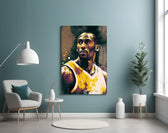 Kobe Bryant glass wall art styled above a console in a games room