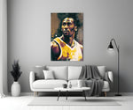 Kobe Bryant close-up showing gold-and-white Lakers jersey