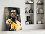 Kobe Bryant glass print enhancing a teen lounge with cinematic mood
