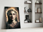 Madonna glass print enhancing a quiet study with painterly mood
