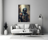 Boba Fett close-up showing copper-teal helmet patina and rifle silhouette