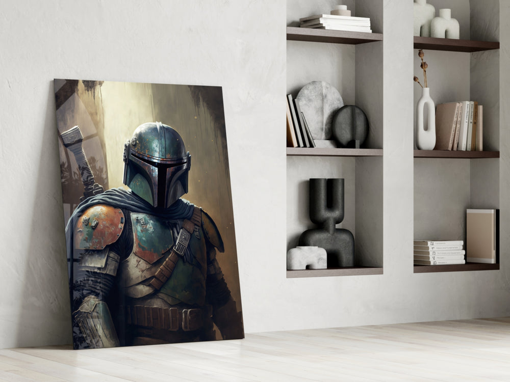 Boba Fett glass print enhancing a hallway with cinematic mood