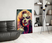 Marilyn panel adding gallery-pop pulse to a salon mirror wall