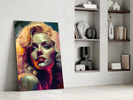 Marilyn glass print enhancing a vanity nook with painterly palette