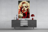 Marilyn panel catching lamp light to reveal its scarlet rim-light