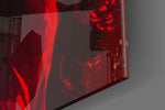 Starlet artwork anchoring a dressing area with crimson-cream palette