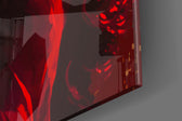 Starlet artwork anchoring a dressing area with crimson-cream palette