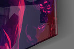 Starlet artwork anchoring a dressing area with synthwave palette