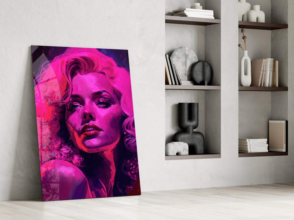 Marilyn glass print enhancing a vanity nook with vibrant palette
