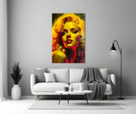 Marilyn close-up showing platinum curls and red lips in golden sun-light
