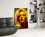 Marilyn panel adding citrus pulse to a salon mirror wall