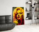 Marilyn panel adding citrus pulse to a salon mirror wall