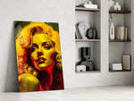 Marilyn glass print enhancing a vanity nook with warm sunny palette