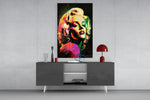 Marilyn panel catching LED light to reveal its pop-art splatter