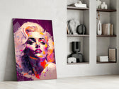 Marilyn glass print enhancing a vanity nook with bold painterly palette