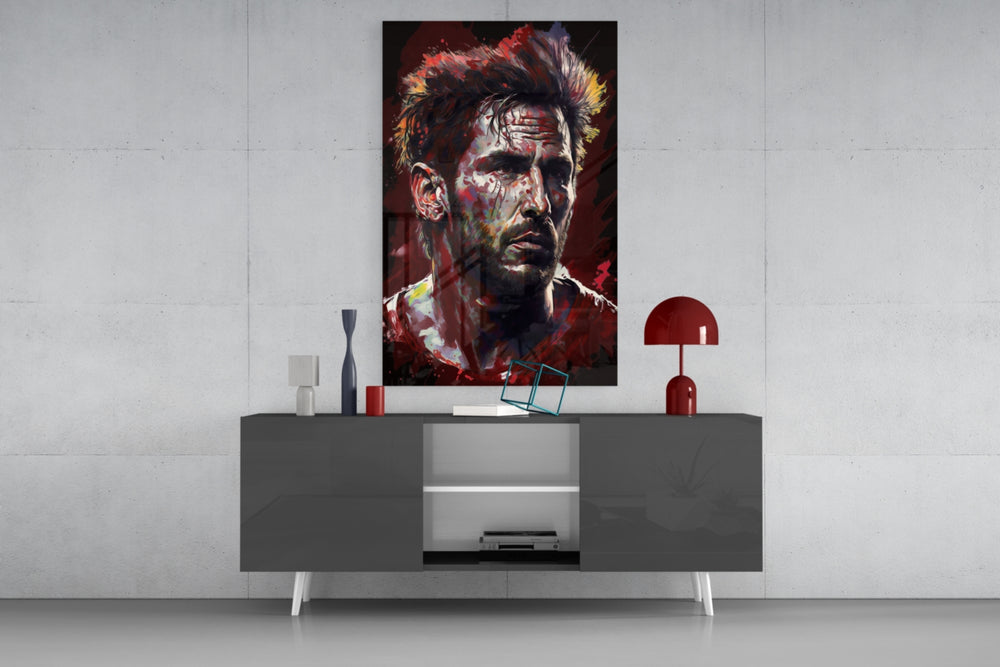 Messi panel catching lamp light to reveal its painterly streaks