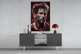 Messi panel catching lamp light to reveal its painterly streaks