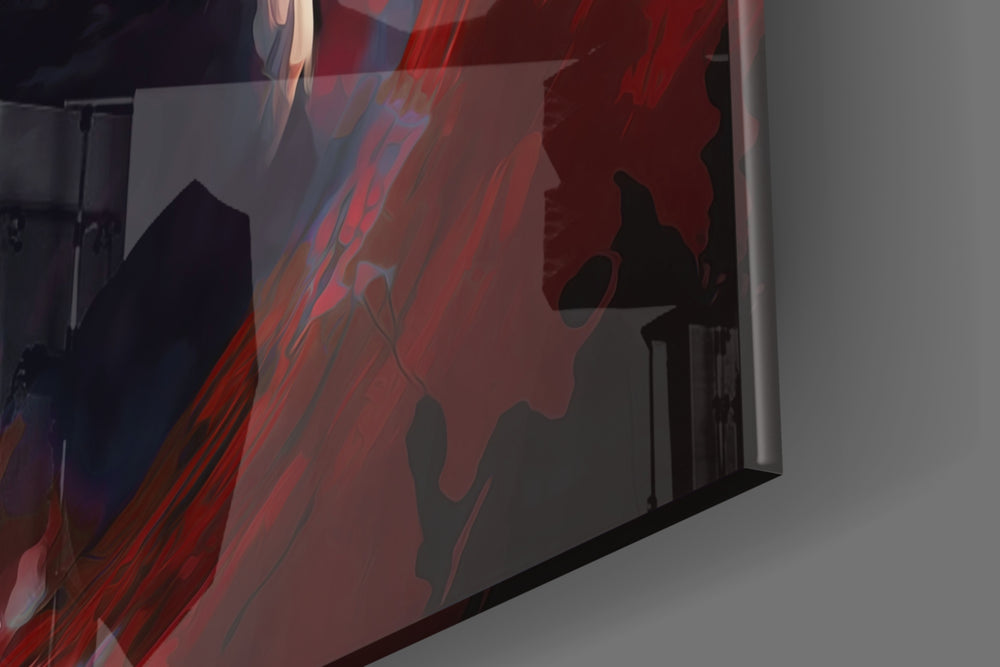Football icon artwork anchoring a wall with scarlet-and-charcoal palette