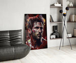 Messi panel adding editorial grit to a teen lounge wall