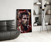 Messi panel adding editorial grit to a teen lounge wall