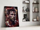 Messi glass print enhancing a hallway with athletic palette