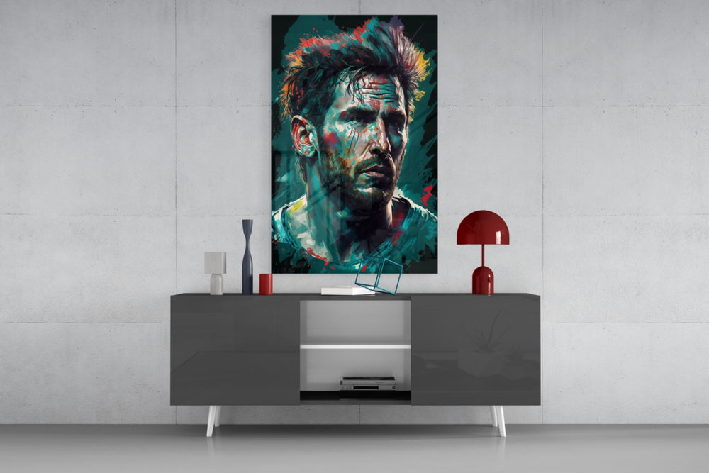 Messi panel catching lamp light to reveal its painterly streaks