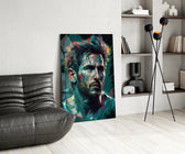 Messi panel adding editorial grit to a teen lounge wall