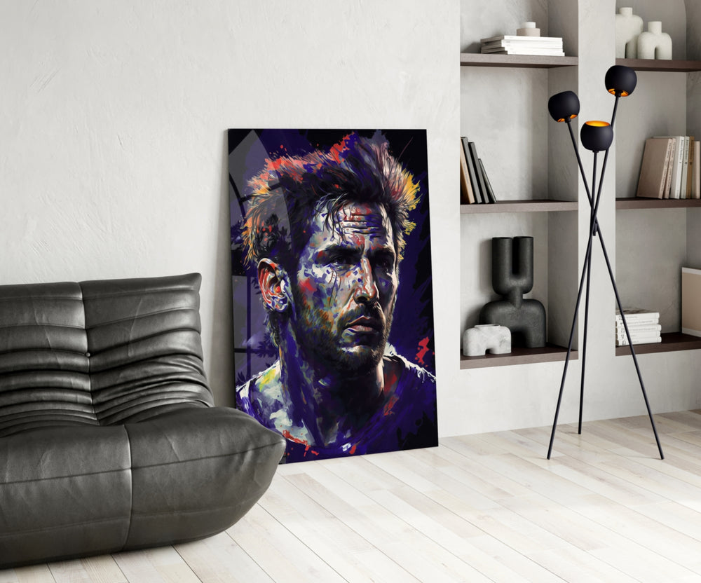 Messi panel adding editorial grit to a teen lounge wall