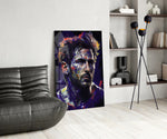 Messi panel adding editorial grit to a teen lounge wall