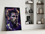 Messi glass print enhancing a hallway with athletic palette