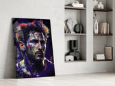 Messi glass print enhancing a hallway with athletic palette