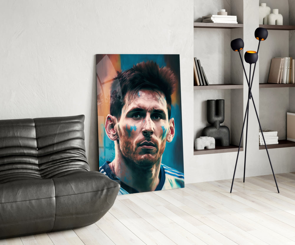 Messi panel adding stadium pulse to a teen lounge wall