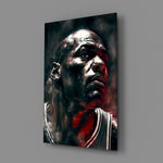 Legend-portrait panel bringing locker-room hush to a contemporary games corner