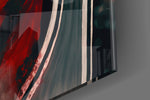 Basketball legend artwork anchoring a wall with crimson-and-onyx palette