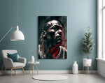 Michael Jordan glass wall art styled above a console in a sports lounge