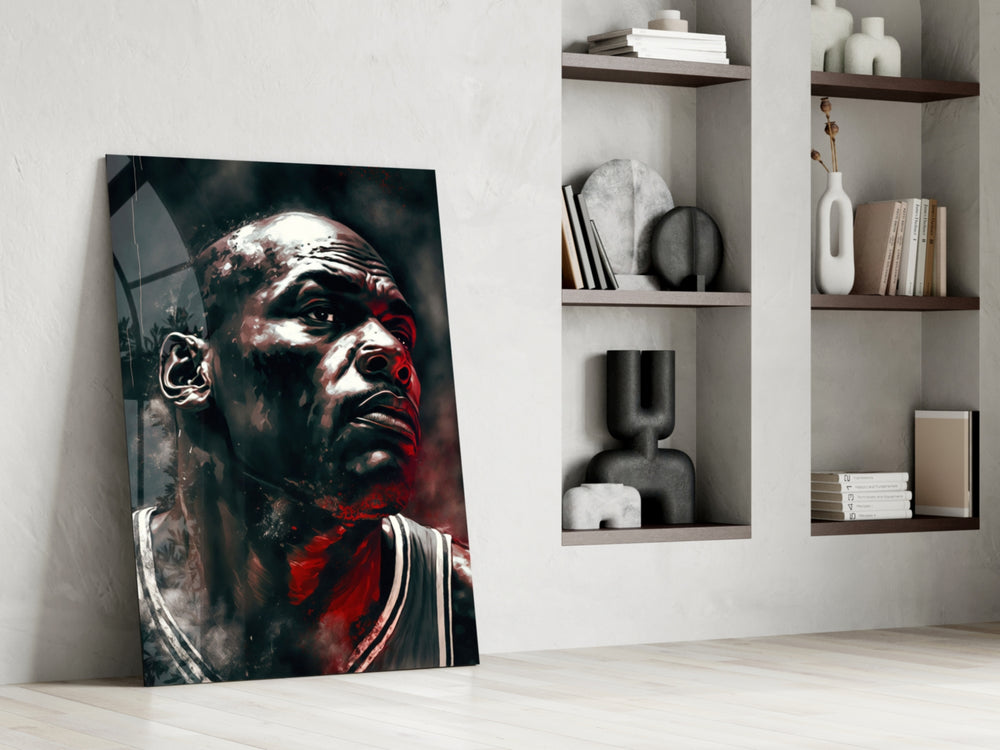 Michael Jordan glass print enhancing a hallway with athletic palette